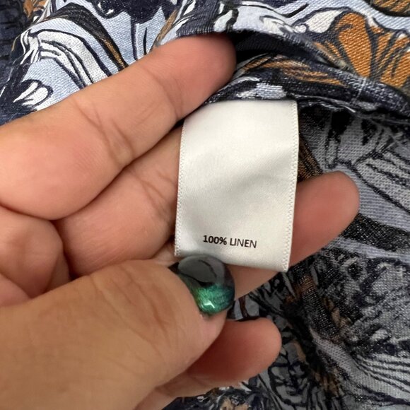 Baird McNutt Linen Murano Mens Slim Fit Blue Floral Short Sleeve Button Shirt M - Picture 5 of 5